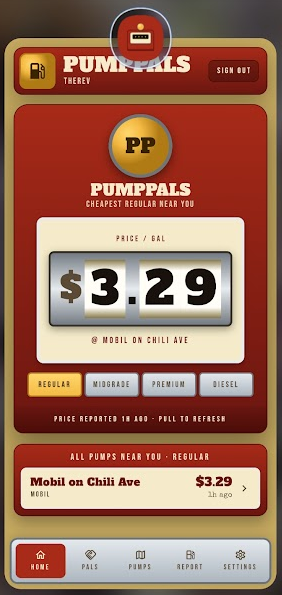 PumpPals app — cheapest regular near you